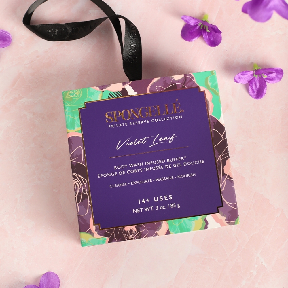 Spongelle Violet Leaf Boxed Flower Body Wash Infused Buffer Sponge *BNIB